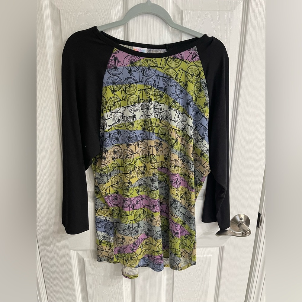 LuLaRoe Black and Multicolor Bicycle Top